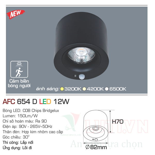 Đèn led lon cảm biến ốp trần Anfaco AFC-654D-12W - Ảnh 2