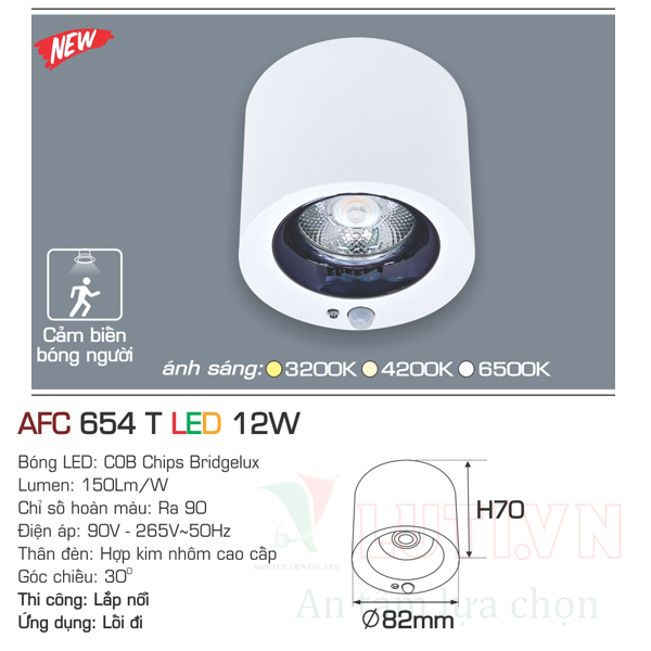 Đèn led lon cảm biến ốp trần Anfaco AFC-654T-12W - Ảnh 2